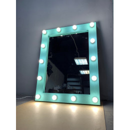 Зеркало с подсветкой для ванной комнаты в зеленой раме 90х70 см