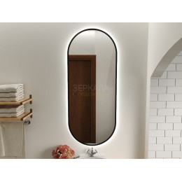 Овальное зеркало в ванную комнату с подсветкой Бикардо Блэк 50х80 см