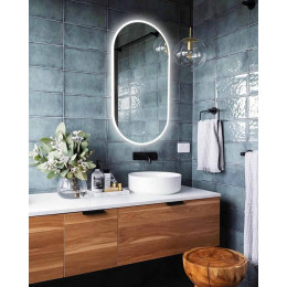 Овальное зеркало в ванную комнату с подсветкой Бареджо 60х90 см